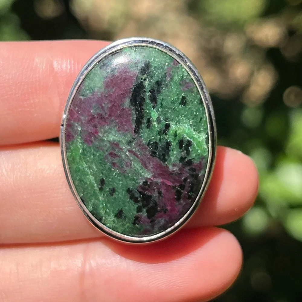 Size 10‎ silver plated ruby zoisite ring